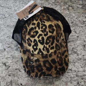 Leopard print distressed criss cross CC cap